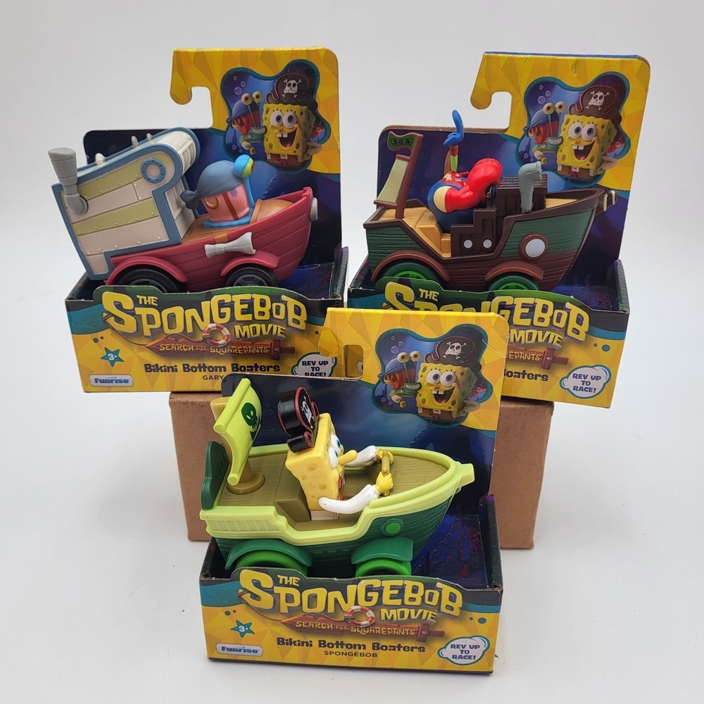 Spongebob Movie Bikini Bottom Boaters Set of 3 Rev Race Cars Gary Krabs Ages 3+